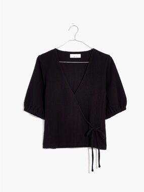 Madewell Black Wrap Puff-Sleeve Blouse